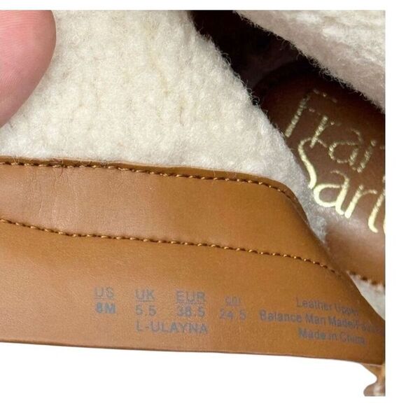 Franco Sarto Boots Size 8 Tan Leather Suede Shearling Wedge Heel Booties - Picture 6 of 9